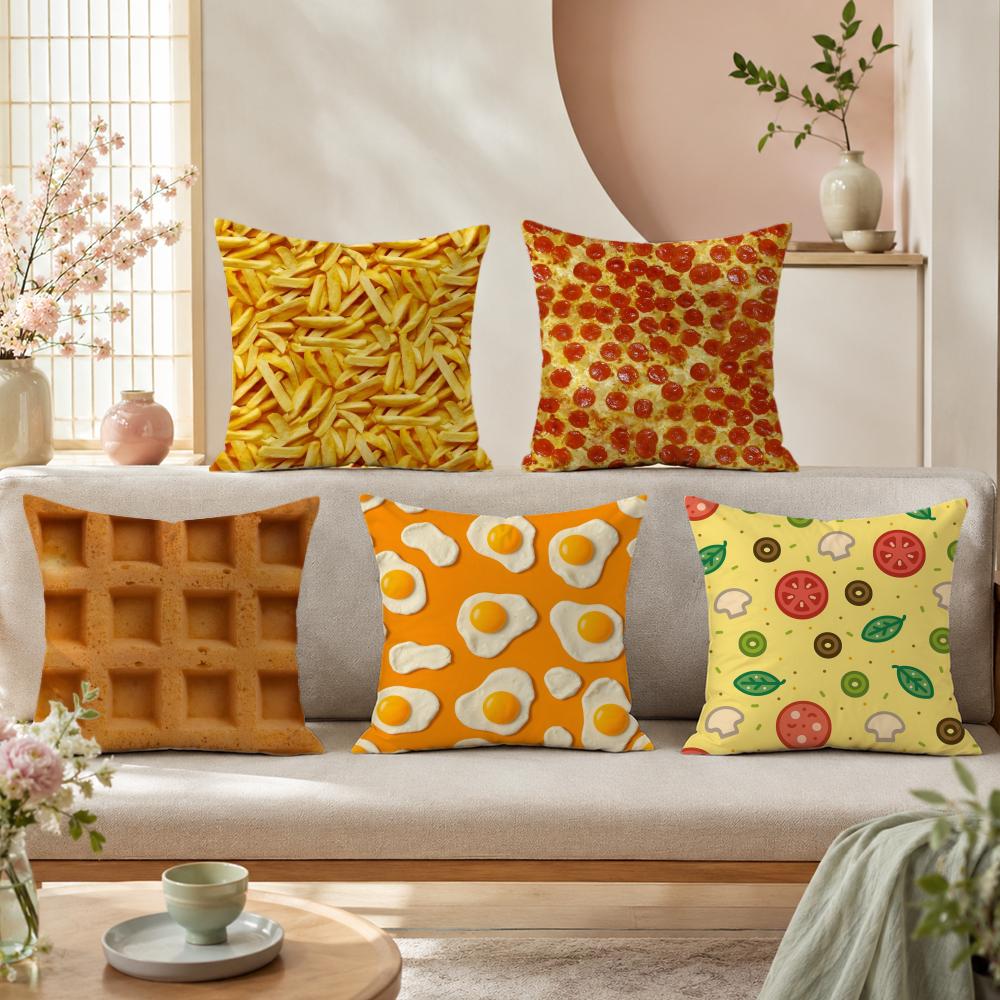 Home Textiles Premium - Spiegelei-Pizza-Waffel-Kissenbezug Premium Leinen Kissenhülle Weich Strukturiert